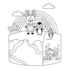Obraz premium Reindeer and penguin cartoon design