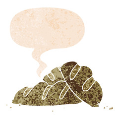 cartoon loaves of bread and speech bubble in retro textured style