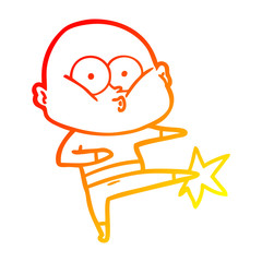 warm gradient line drawing cartoon bald man staring