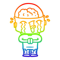 rainbow gradient line drawing cartoon crying robot