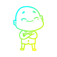 cold gradient line drawing cartoon happy bald man