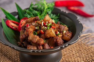 Fried Crispy Pork Belly Cooked with Garlic and Pepper Sauce