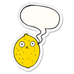 cartoon bitter lemon and speech bubble sticker