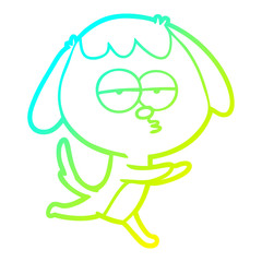 cold gradient line drawing cartoon bored dog running