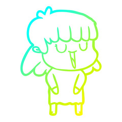 cold gradient line drawing cartoon woman laughing
