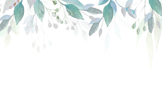 Herbal banner. Watercolor leaves and branches. Design for invitations and postcards
