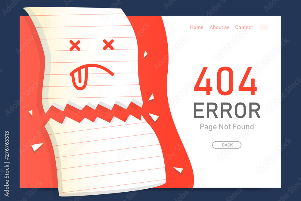 Poster 404 error page not found miss paper with background design template for website background graphic