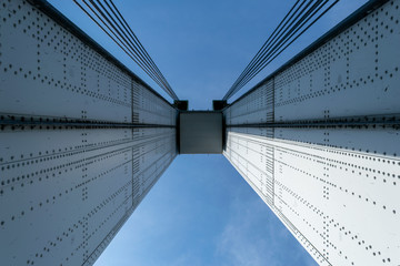 Very tall steel structure at the Wards Island Bridge in Manhattan, NYC