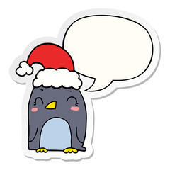 cute christmas penguin and speech bubble sticker
