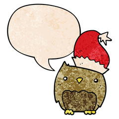 cute christmas owl and speech bubble in retro texture style