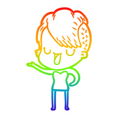 rainbow gradient line drawing cute cartoon girl with hipster haircut