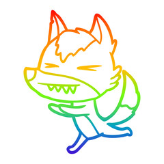 rainbow gradient line drawing angry wolf running
