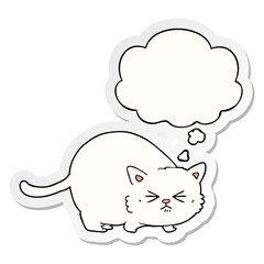 cartoon angry cat and thought bubble as a printed sticker