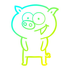 cold gradient line drawing cheerful pig cartoon