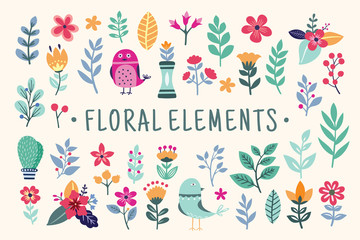 Beautiful colorful Floral Elements set