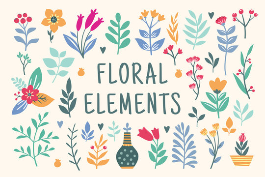 Beautiful colorful Floral Elements set