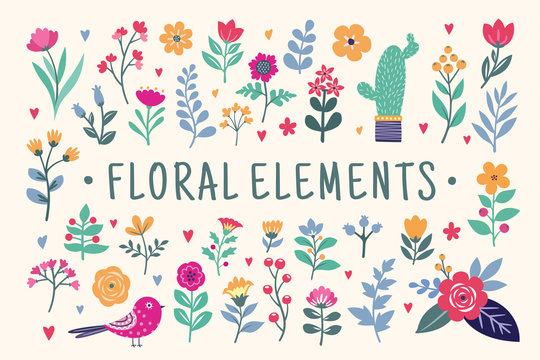 Beautiful colorful Floral Elements set