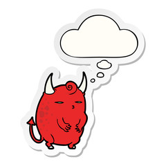 cartoon halloween devil and thought bubble as a printed sticker