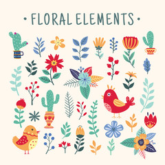 Beautiful colorful floral element set