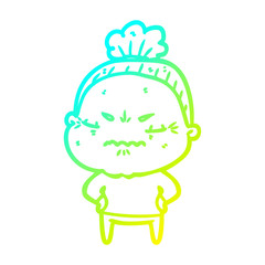 cold gradient line drawing cartoon annoyed old lady