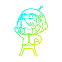 cold gradient line drawing cartoon crying astronaut girl