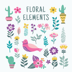 Beautiful colorful floral element set