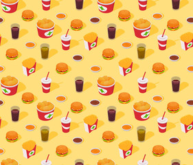 Fast-food Seamless Isometric Vector Pattern