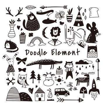 Beautiful doodle dingbat Elements Set