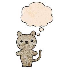 cartoon cat and thought bubble in grunge texture pattern style
