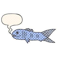 cartoon fish and speech bubble in comic book style
