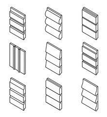 Different Siding Profiles in Isometric View and Outline Style - obrazy, fototapety, plakaty