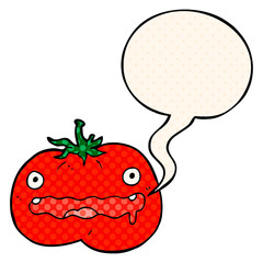 cartoon tomato and speech bubble in comic book style