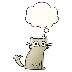 cartoon cat and thought bubble in smooth gradient style
