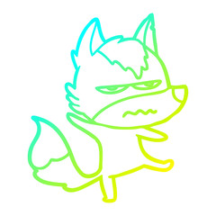 cold gradient line drawing cartoon annoyed wolf