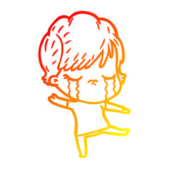 warm gradient line drawing cartoon woman crying