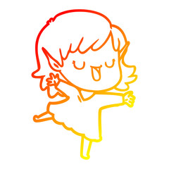 warm gradient line drawing cartoon elf girl