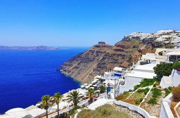 landscape of Santorini island Greece - traditional houses over the caldera - Aegean sea view