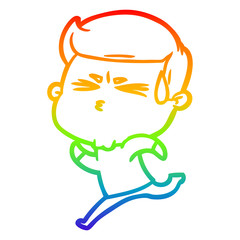 rainbow gradient line drawing cartoon man sweating