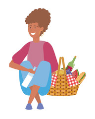 Woman cartoon having picnic design