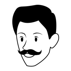 man face avatar cartoon character in black and white