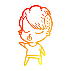warm gradient line drawing cartoon pretty hipster girl