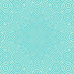 blue and light yellow ethnic seamless hypnotizing pattern. lines and circles