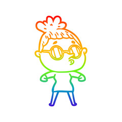 rainbow gradient line drawing cartoon woman wearing glasses