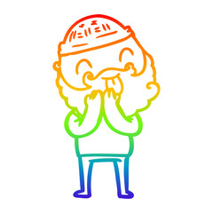 rainbow gradient line drawing man with beard sticking out tongue