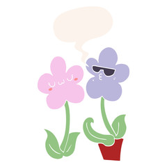 cute cartoon flower and speech bubble in retro style