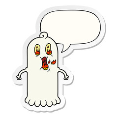 cartoon ghost and flaming eyes and speech bubble sticker