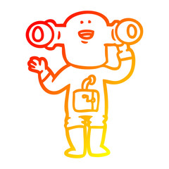 Fototapeta premium warm gradient line drawing friendly cartoon alien waving