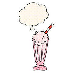 cartoon milkshake and thought bubble in comic book style