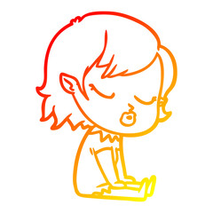 warm gradient line drawing cute cartoon vampire girl