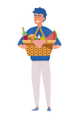 Man cartoon having picnic design